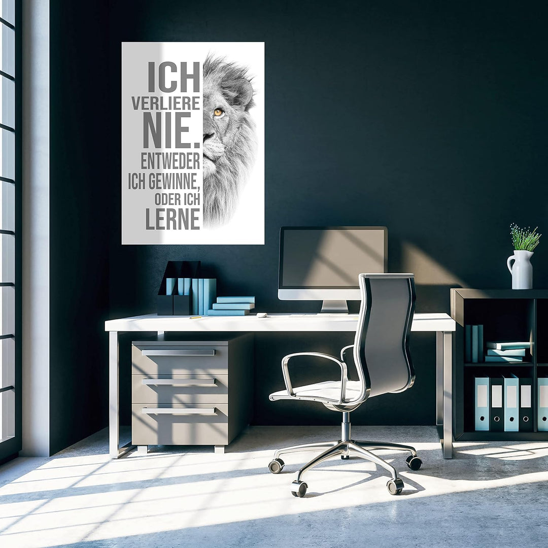 wandmotiv24 Poster als Wanddeko, Grösse Din A1, ich verliere nie, Weiss, Löwe, Moderne Wanddeko, Wan