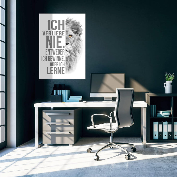 wandmotiv24 Poster als Wanddeko, Grösse Din A1, ich verliere nie, Weiss, Löwe, Moderne Wanddeko, Wan