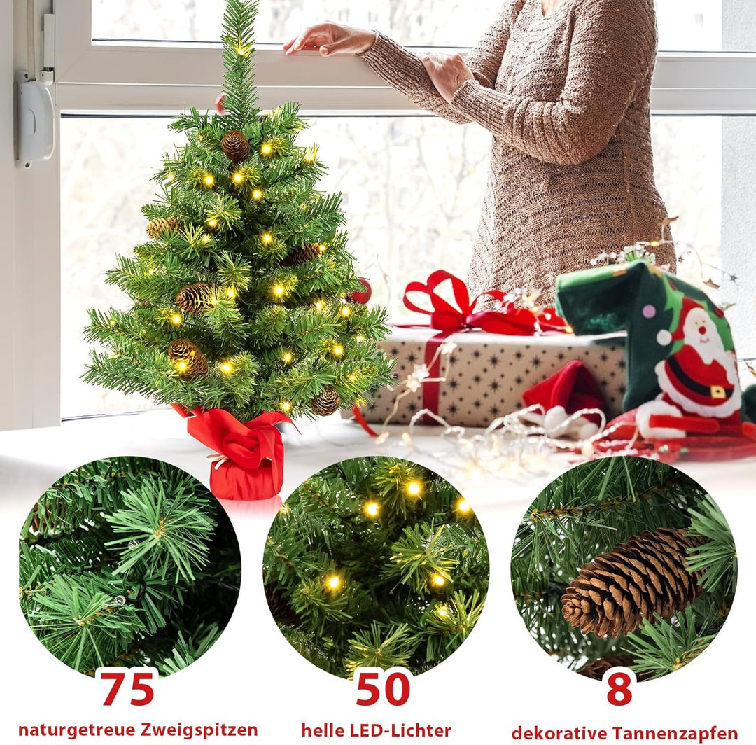 COSTWAY 64 cm Künstlicher Weihnachtsbaum mit Beleuchtung, Kleiner Tannenbaum mit 8 Lichtmodi, 8 Tann