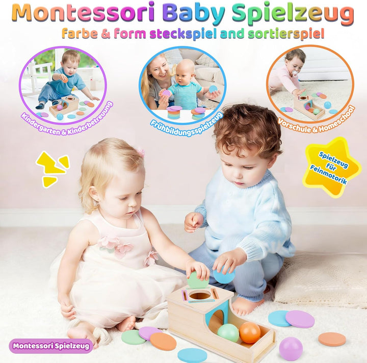 FCSONU Kinder Montessori Spielzeug ab 1 2 3 Jahre Jungen Mädchen, Holz Objektpermanenz Box Kugelbahn