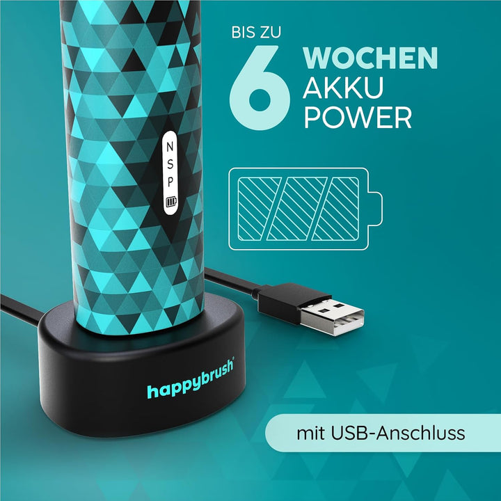 happybrush® Elektrische Schall-Zahnbürste Eco VIBE 3 - Nachhaltige Zahnbürste mit 6 Wochen Power-Akk
