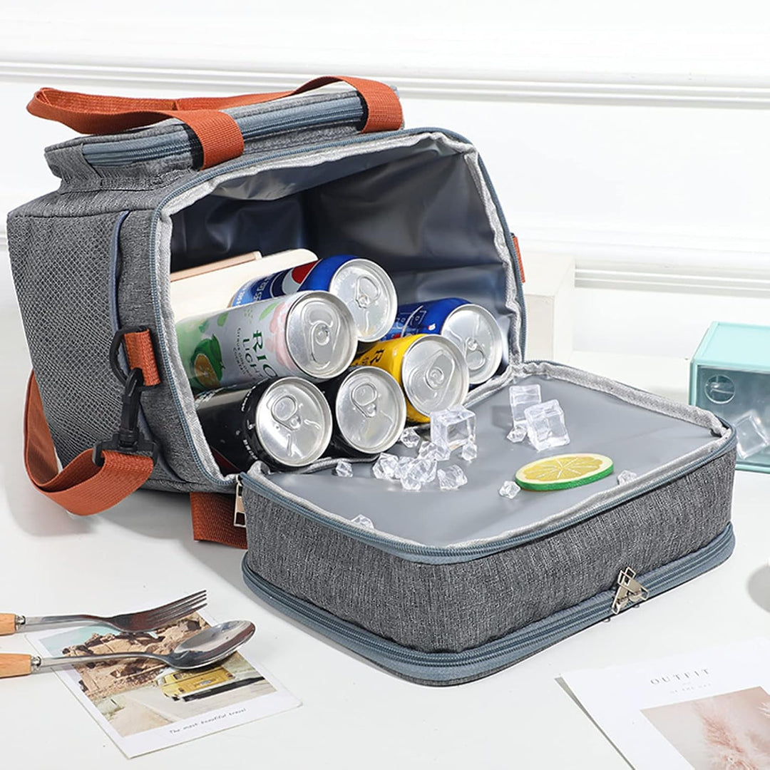 Kühltasche, 12L Klein Picknicktasche Isoliertasche Lunchtasche für Unterwegs, Double Decker Thermota
