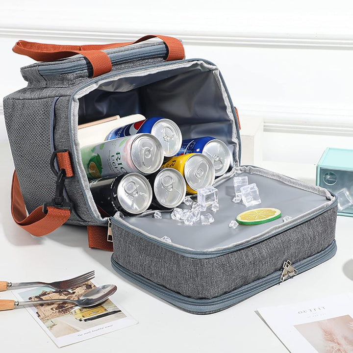 Kühltasche, 12L Klein Picknicktasche Isoliertasche Lunchtasche für Unterwegs, Double Decker Thermota