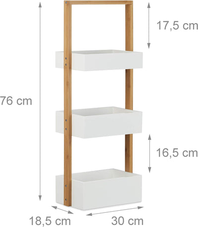 Relaxdays Badregal Bambus, Badezimmerregal mit 3 Körben, Korbregal fürs Bad, MDF, HxBxT: 76 x 30 x 1