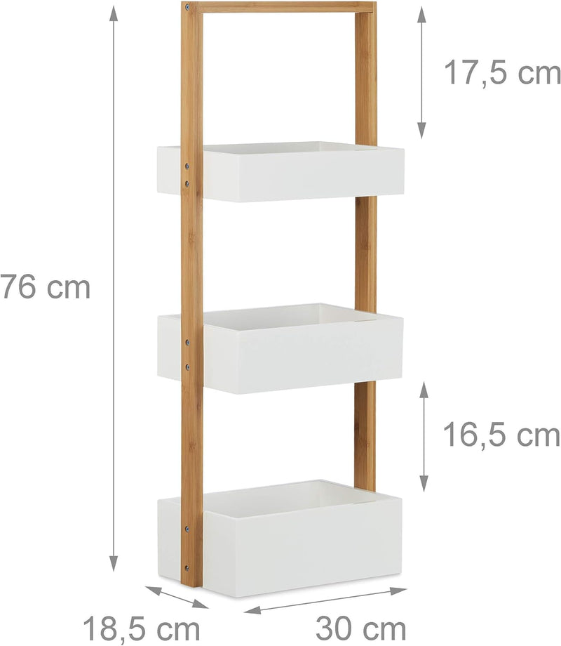 Relaxdays Badregal Bambus, Badezimmerregal mit 3 Körben, Korbregal fürs Bad, MDF, HxBxT: 76 x 30 x 1