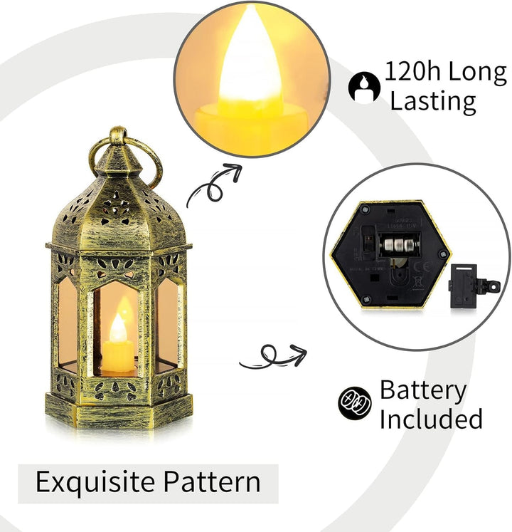 Romadedi Laterne Gold Hochzeit Tischdeko - 10er Set Mini Laterne zum Aufhängen, mit LED Kerzen für P