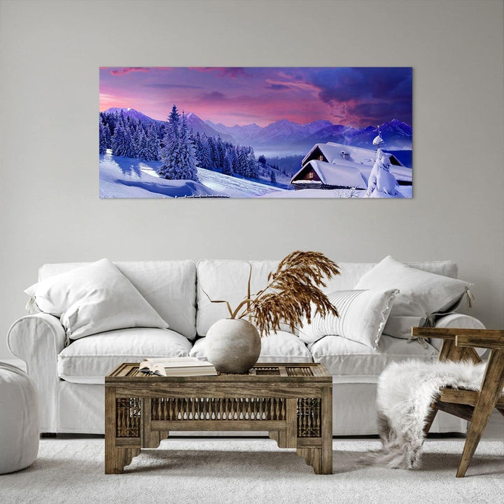 Wandbilder Dekoration Wohnzimmer Winter Landschaft Frost Schnee Panorama Bilder auf Leinwand 120x50c