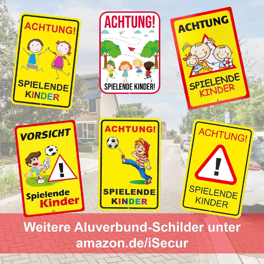 XXL Warnschild I Achtung Spielende-Kinder I Aluverbund-Schild I 40 x 60 cm gross I 3 mm Stark I Wett