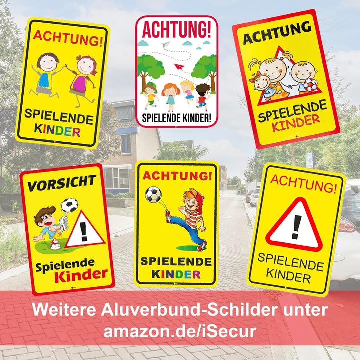 XXL Warnschild I Achtung Spielende-Kinder I Aluverbund-Schild I 40 x 60 cm gross I 3 mm Stark I Wett