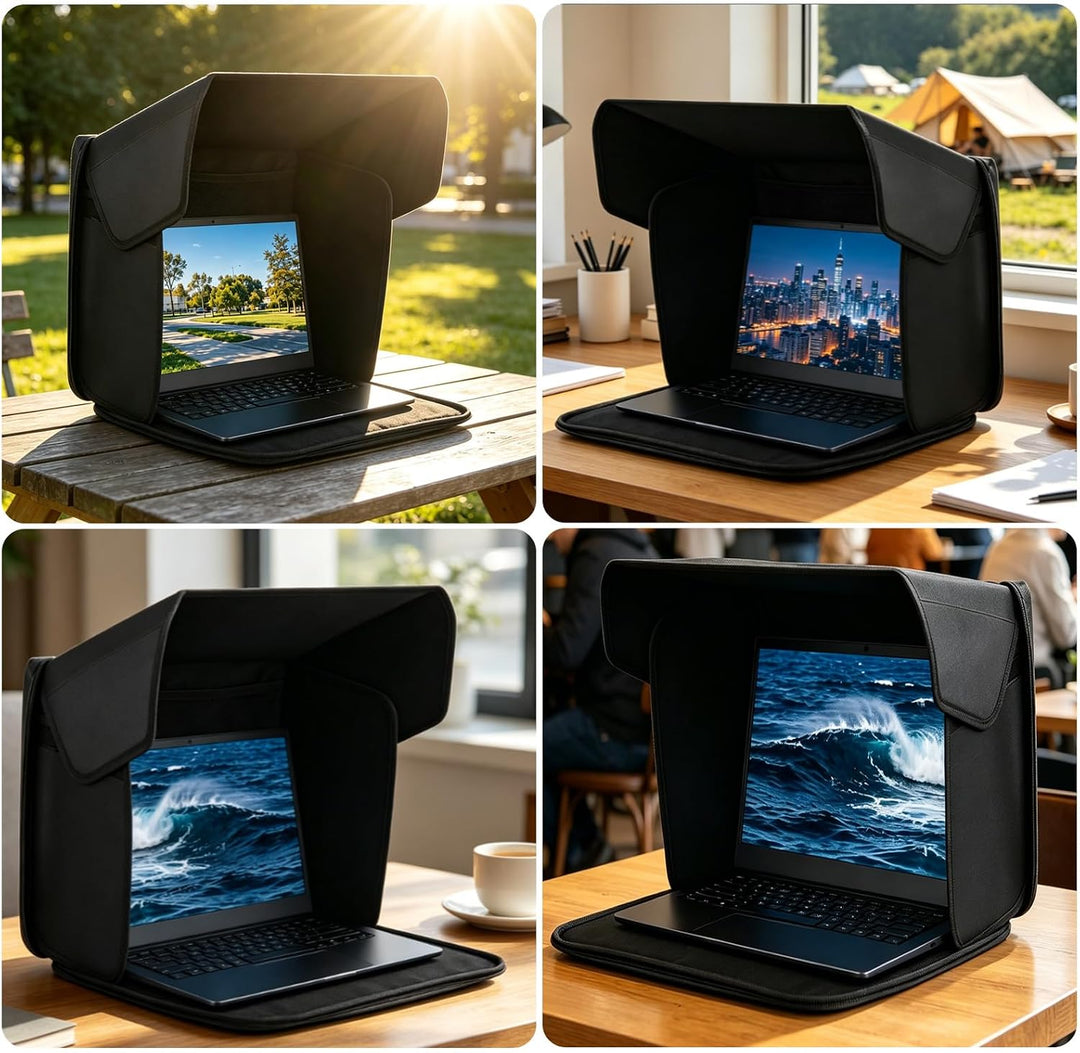 Laptop Sonnenschutz 14″ - Tragbare Bildschirm Sonnenblende &amp; 2-in-1 Laptoptasche - Effektiver Blend-