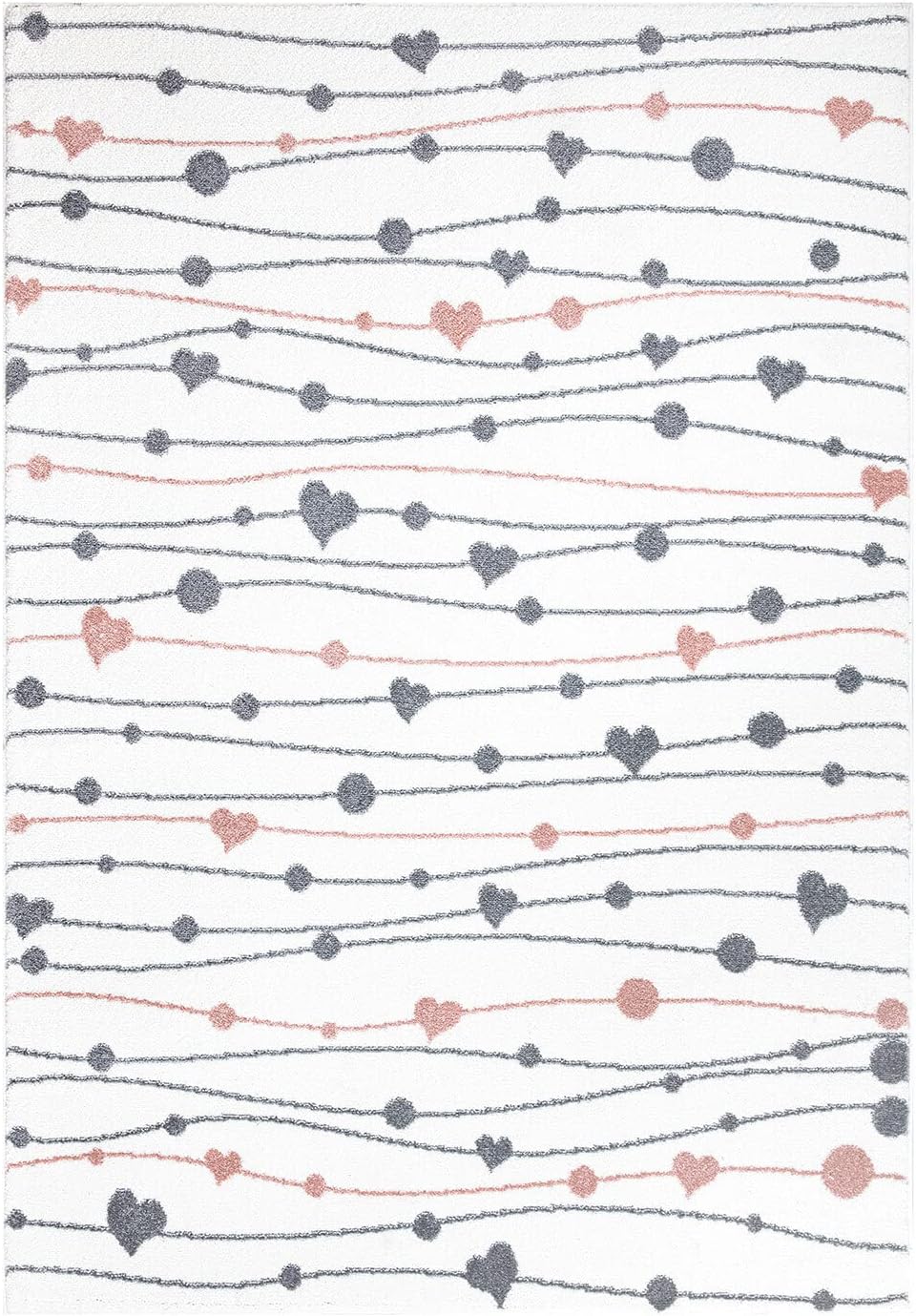 carpet city Teppich Kinderzimmer Herzen - Creme - 160x230 cm - Kinderteppich Kurzflor mit Punkten, S
