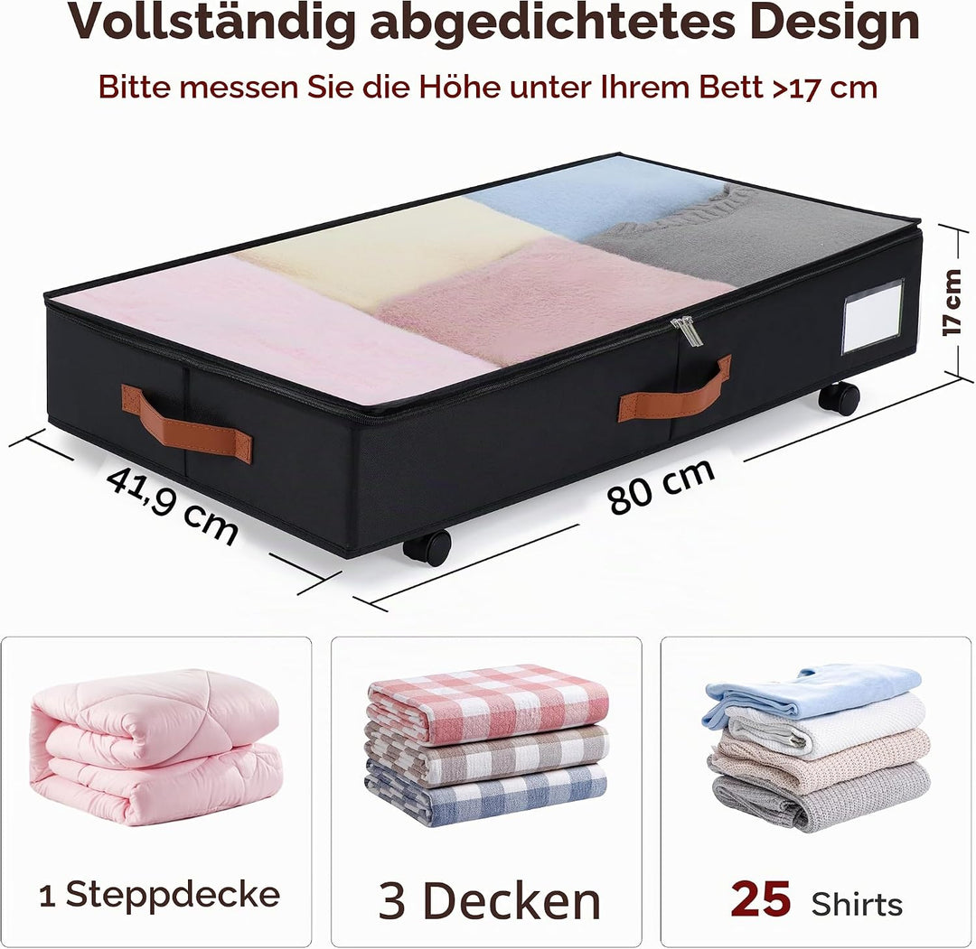 KitHreo Unterbettkommode mit Rollen, 2 Stück Unterbett-Aufbewahrungsbehälter, rollender Unterbett-Or