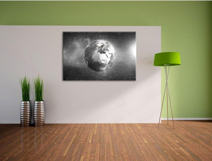 Pixxprint Erde im Weltall Kohle Effekt, Format: 100x70 auf Leinwand, 100x70