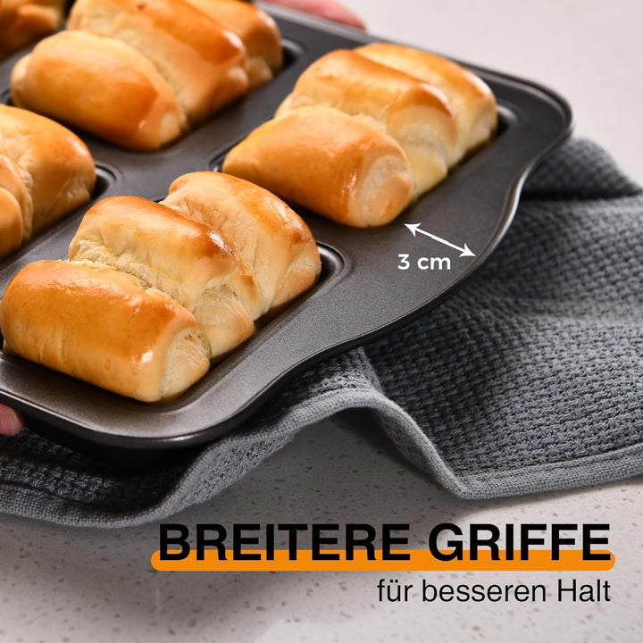 HONGBAKE 2er-Set Mini-Kastenform, 8-fach Antihaft Brotbackform (36x24cm) aus Karbonstahl, BPA-frei &