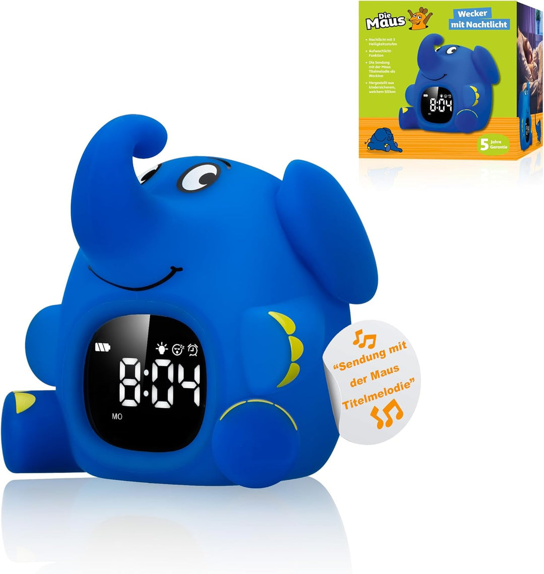 Bresser DieMaus Lichtwecker für Kinder – Elefant, Nachtlicht in 3 Stufen, kindersicheres Silikon, 6