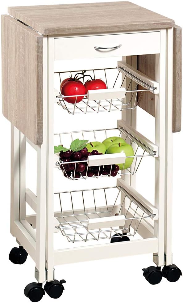 KESPER Küchenwagen 25817-13 mit 2 ausklappbaren Arbeitsplatten/Dekorfolie Eiche/Servierwagen