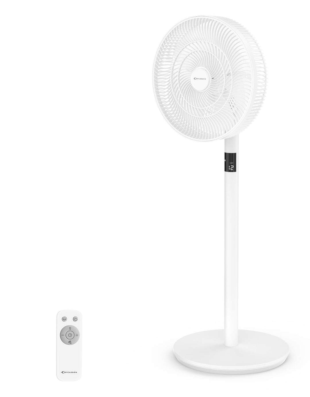 MYCARBON Standventilator sehr leise DC Motor 20dB 6.1 m/s LED Anzeige 12 Stufe Ventilator mit Fernbe