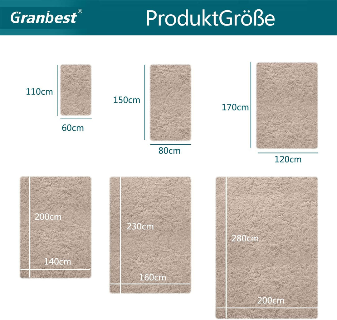 Granbest Shaggy Teppich Hochflor Langflor Teppiche für Wohnzimmer Moderner Flauschiger Kurzflor Tepp