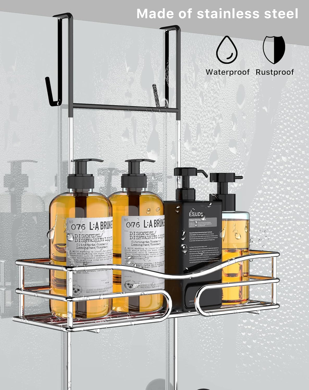 Duschablage zum Hängen - ohne Bohren, Edelstahl Duschkorb Hängend über Badezimmer Duschtür Shampoo H