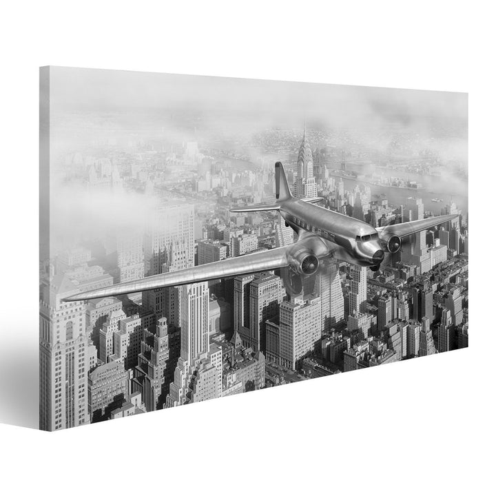 islandburner Bild Bilder auf Leinwand Vintages Bild von Douglas DC-3 über New York City Wandbild, Po