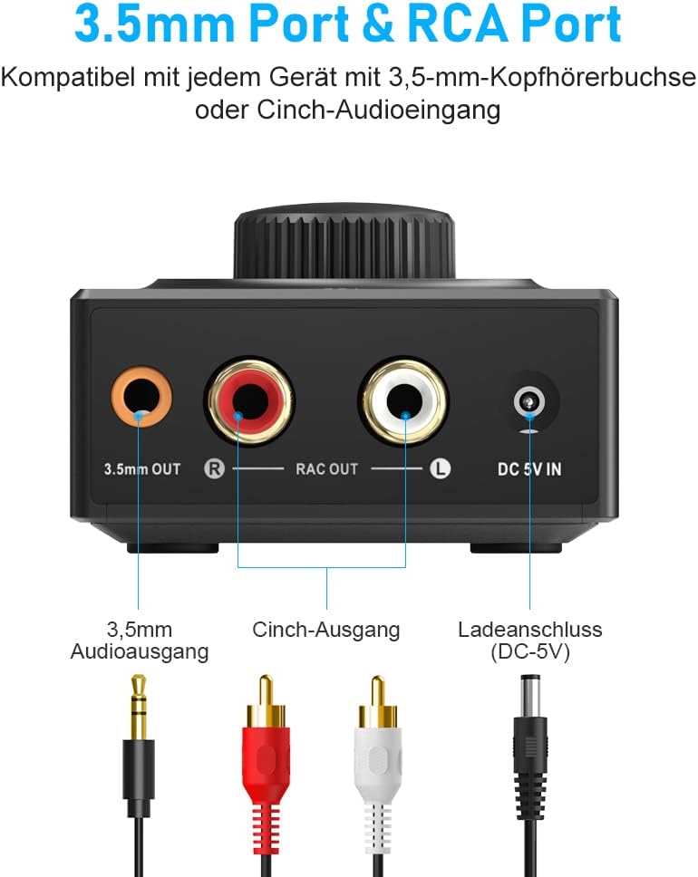 YMOO Bluetooth 5.3 Audio Empfänger für Stereoanlage, Bluetooth Adapter AUX HiFi, 50ft Reichweite, 3.