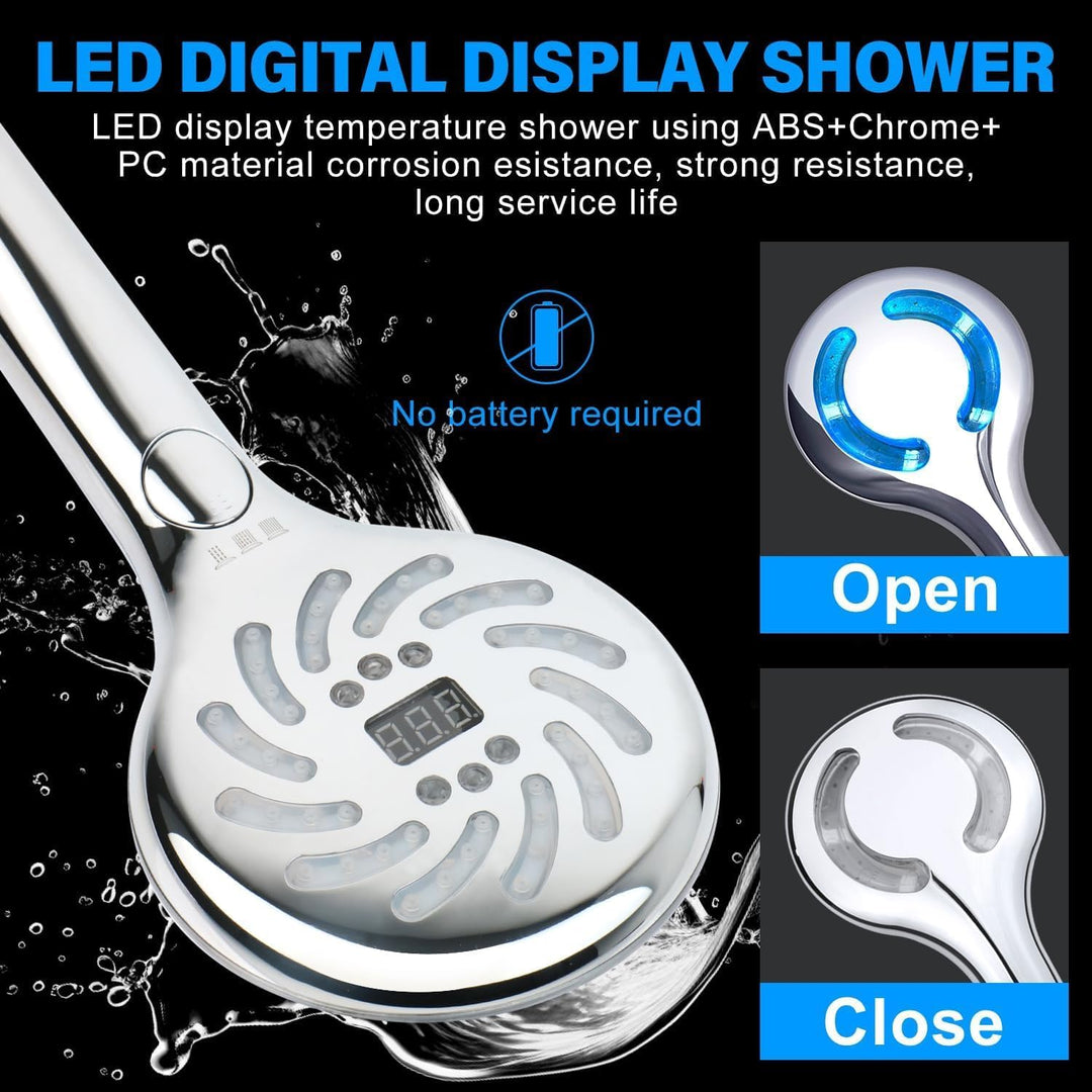 Duschkopf mit Temperaturanzeige, Duschkopf LED Temperatur, 3 Duschmodi Duschkopf mit Beleuchtung, LE