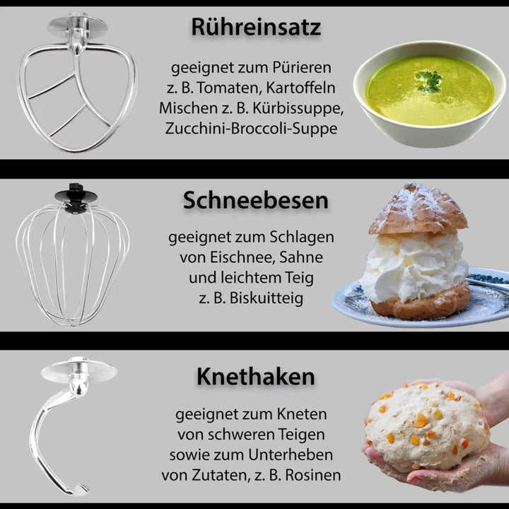 Syntrox Küchenmaschine Schwarz Edelstahl 12 Liter Küchengerät & Fleischwolf, Multi-Funktions-Küchenh