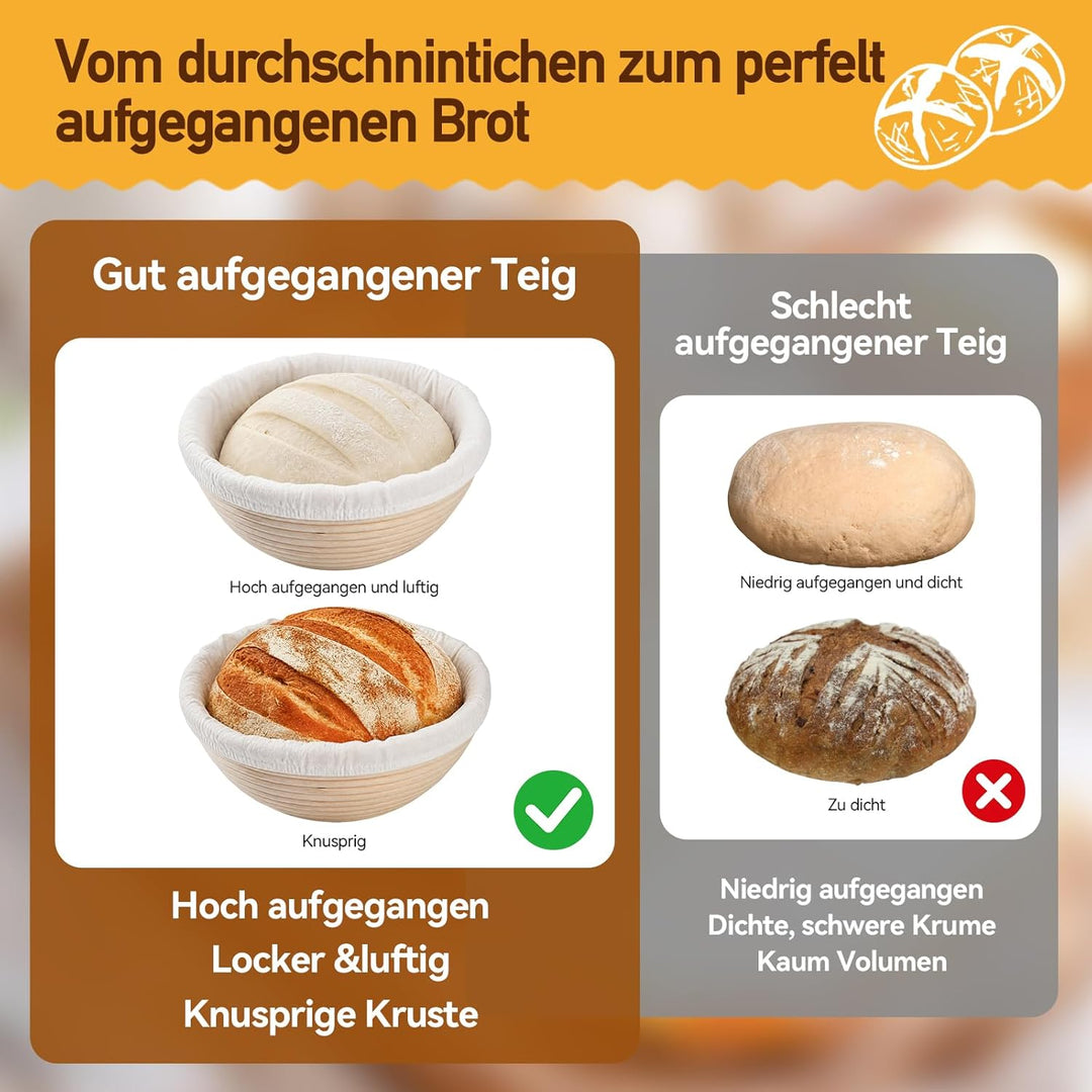 Gärkörbchen Rund + Ovale, Sauerteig Starter Set, 31-teilig Gärkorb Brot, Mit Sauerteig Starterglas,