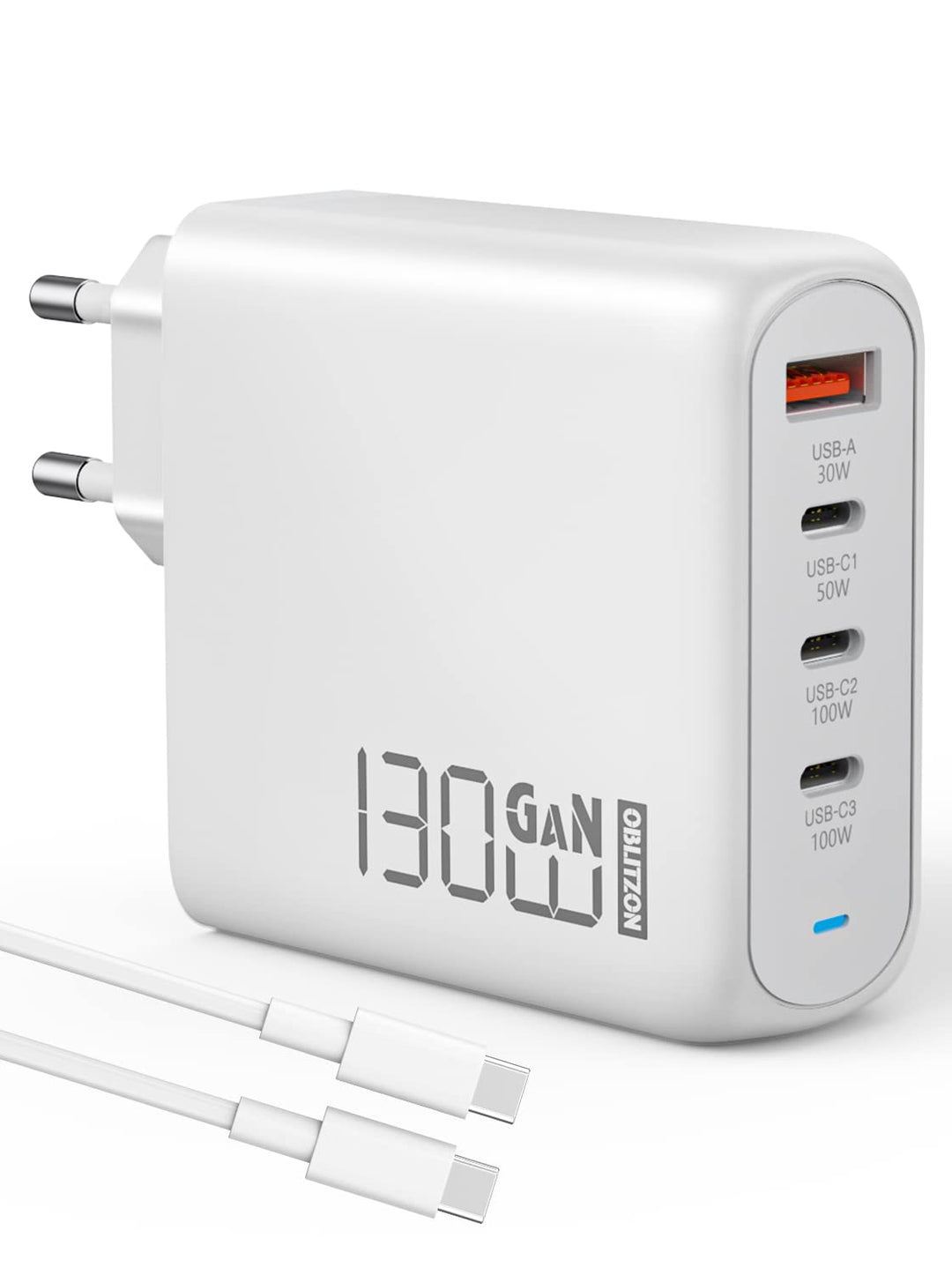 130W USB C Ladegerät, Type C PD 100W+QC 30W PPS GaN Netzteil mit 100W Schnellladekabel 4-Port USB C