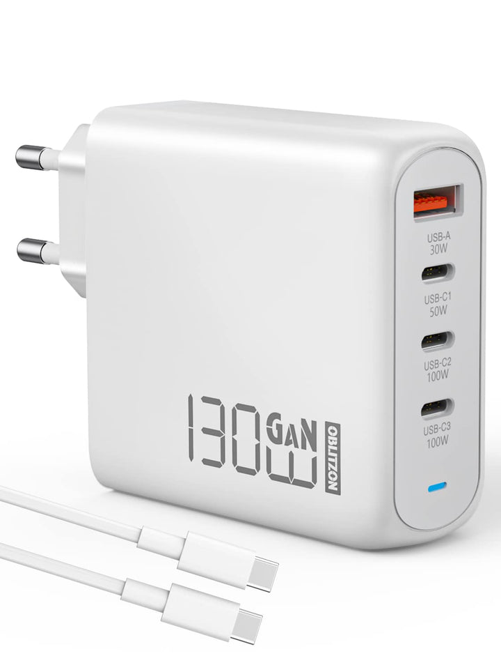 130W USB C Ladegerät, Type C PD 100W+QC 30W PPS GaN Netzteil mit 100W Schnellladekabel 4-Port USB C