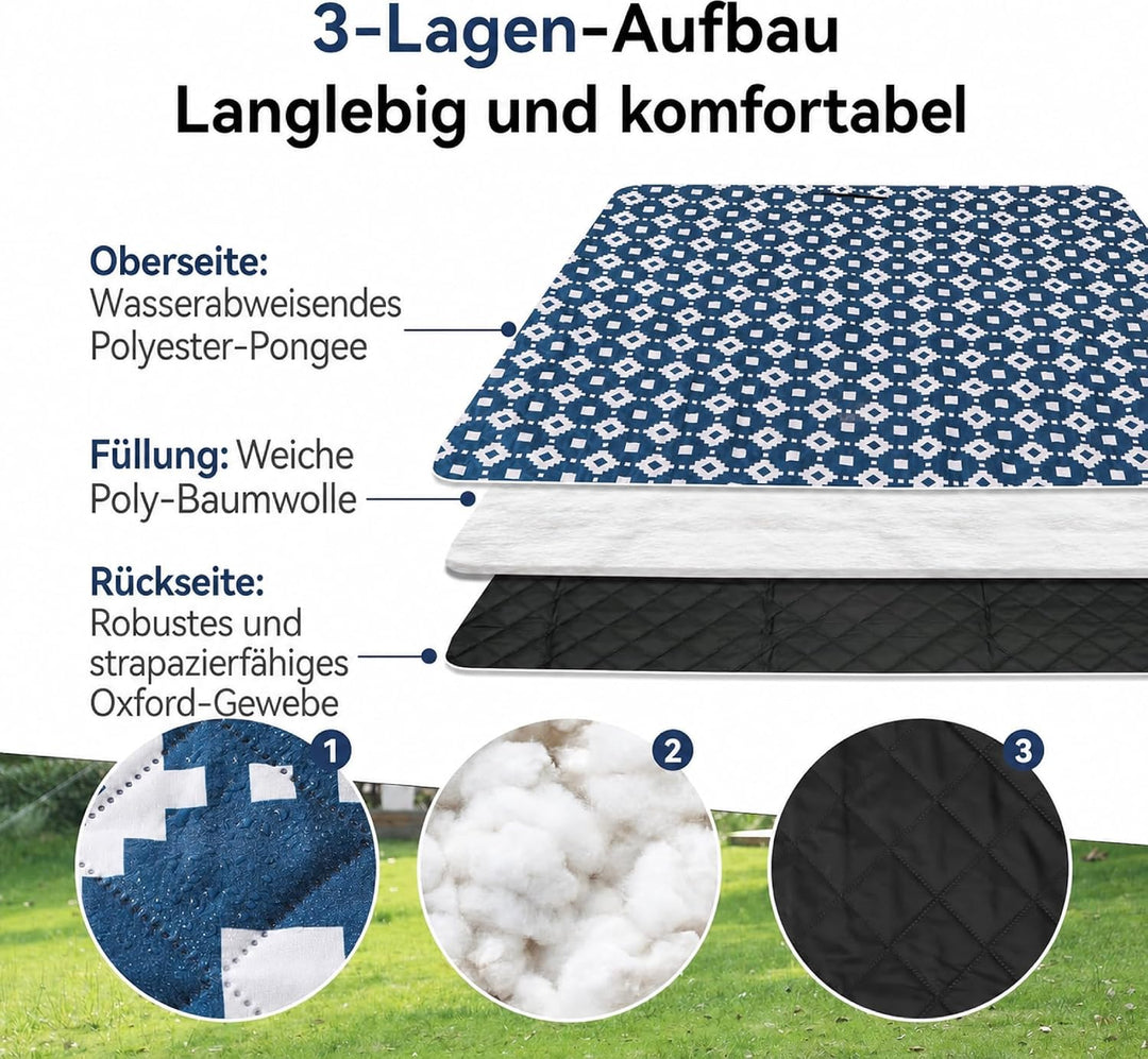 OESSUF Picknickdecke wasserdicht 200x200, extra grosse Picknickdecke XXL Stranddecke sandfrei tragba