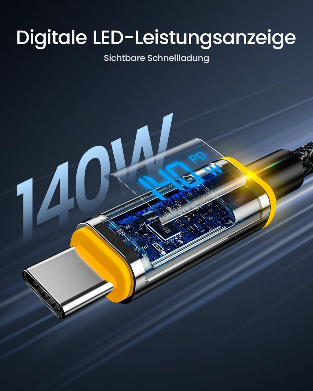 AOHI USB C auf USB C Kabel mit Display, Magline USB C Kabel Nylon 1,2m 100W, Typ C Schnellladekabel