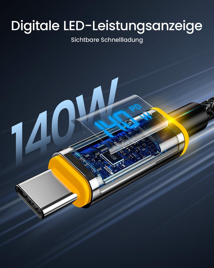 AOHI USB C auf USB C Kabel mit Display, Magline USB C Kabel Nylon 1,2m 100W, Typ C Schnellladekabel