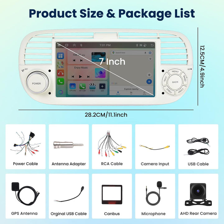 [6G+128G] Inefala Android 15 Autoradio für FIAT 500 2007-2015 mit Wireless Carplay Android, 7 Zoll T