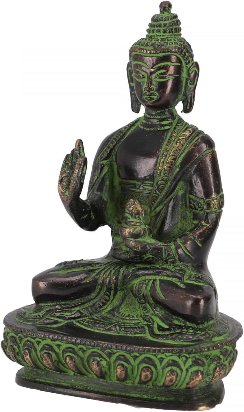 GURU SHOP Buddha Statue aus Messing Amoghasiddhi Buddha 14 cm - Modell 13, Grün, Buddhas, Modell 13