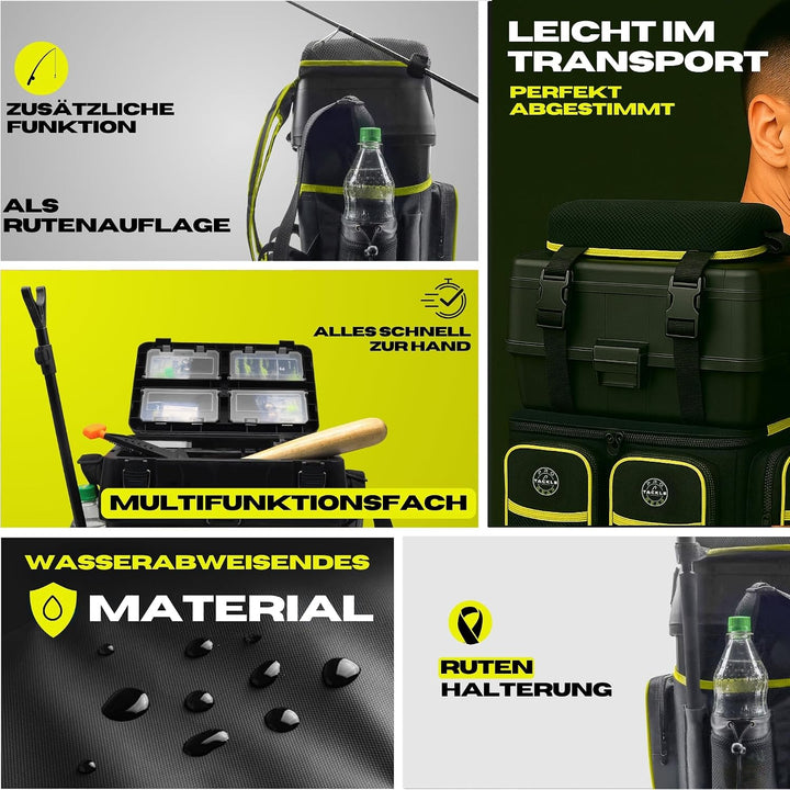 Pro Tackle Allround Sitzkiepe mit Rucksacksystem, Lime | Stabil und leicht, Gepolsterte Sitzfläche,