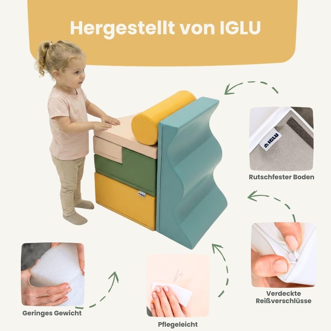 IGLU SOFT PLAY 6er Softbausteine Set für Kinder – XXL Kletterbausteine & Schaumstoff-Bausteine – Abe