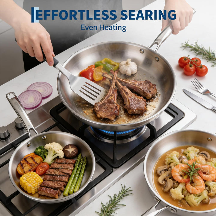 Garvee Tri-Ply Edelstahl Topfset 10-teilig, Induktions Kochgeschirr Set mit Gleichmässiger Wärmevert