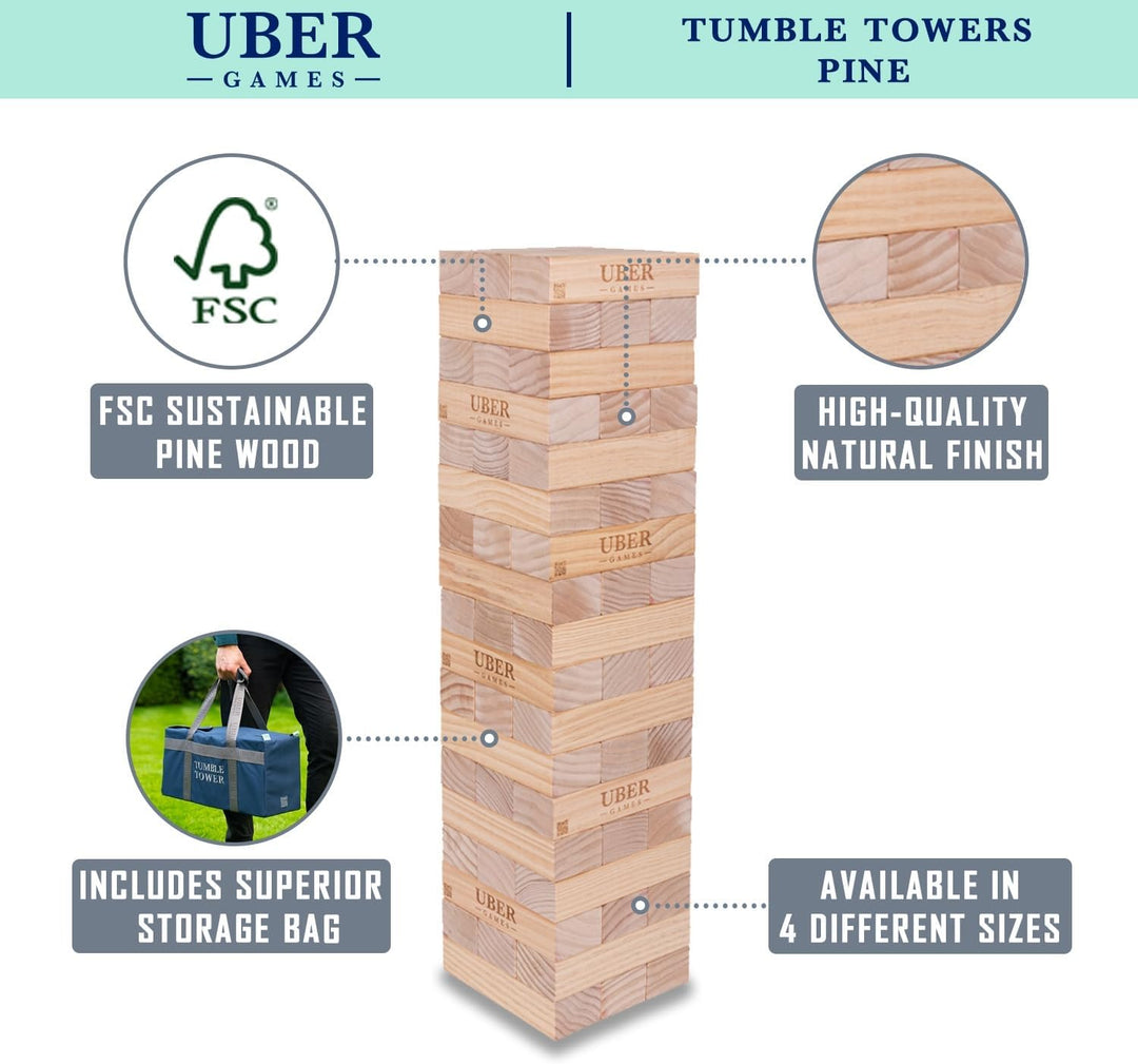 Uber Games Riesenwackelturm bis 200+ cm XXL Jumbo Hi-Tower in Tasche - 2,5m Massiver Kiefer Holz Tow