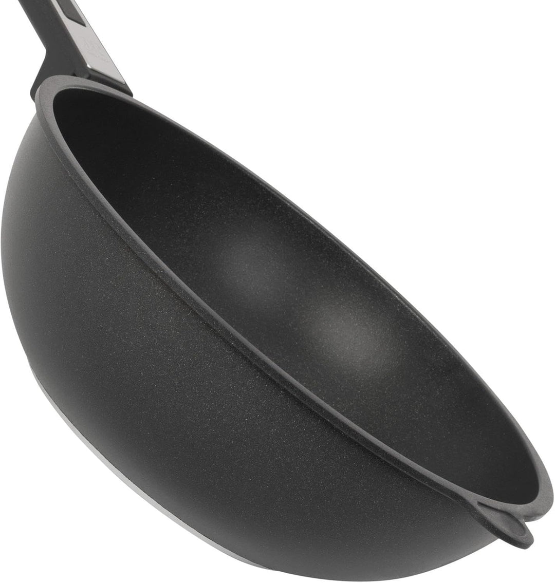 SKK grosser 2-tlg. Wok Ø 28 cm mit Griff - ohne Induktion - Aluguss Antihaft Stielwok mit glattem Bo