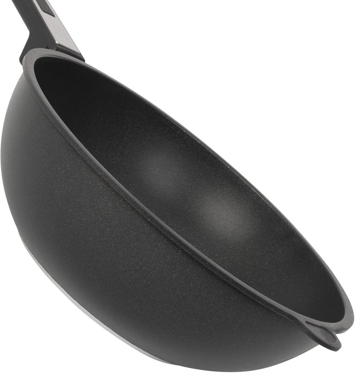 SKK grosser 2-tlg. Wok Ø 28 cm mit Griff - ohne Induktion - Aluguss Antihaft Stielwok mit glattem Bo