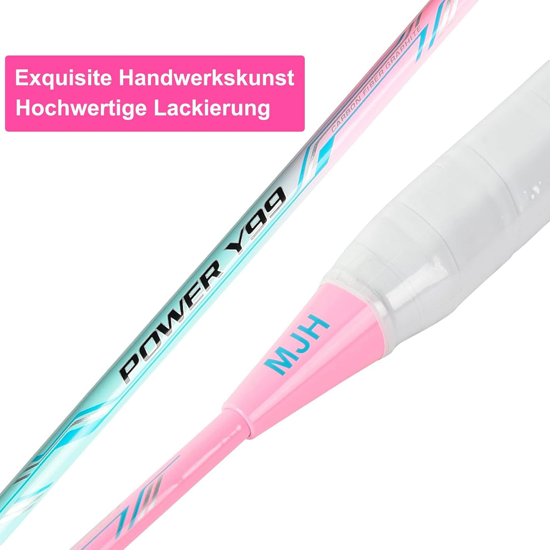 Badminton Set mit 2 Graphit Schläger - Kratzfestes Design - Federball Set für Erwachsene Incl. Feder