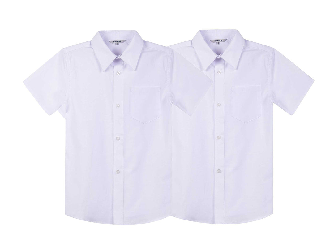 BIENZOE Jungen Schule Oxford Kurz Hemd 2Pcs Satz 110 Weiss, 110 Weiss
