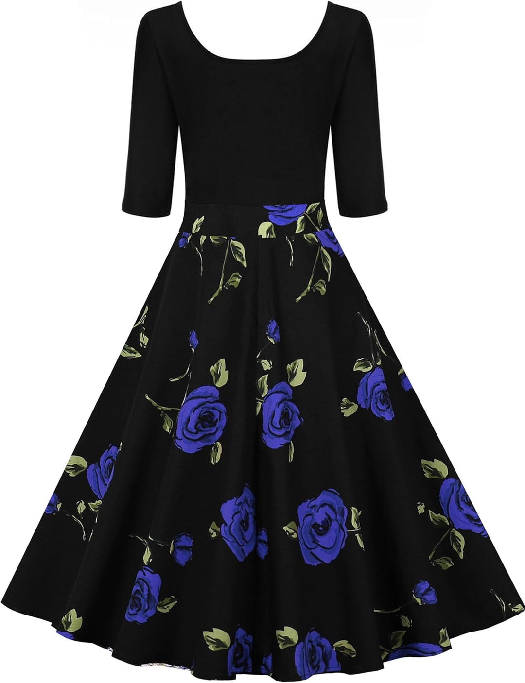 AXOE Damen A-Linie Kleid 60er Jahre Rockabilly 3/4 Ärmel