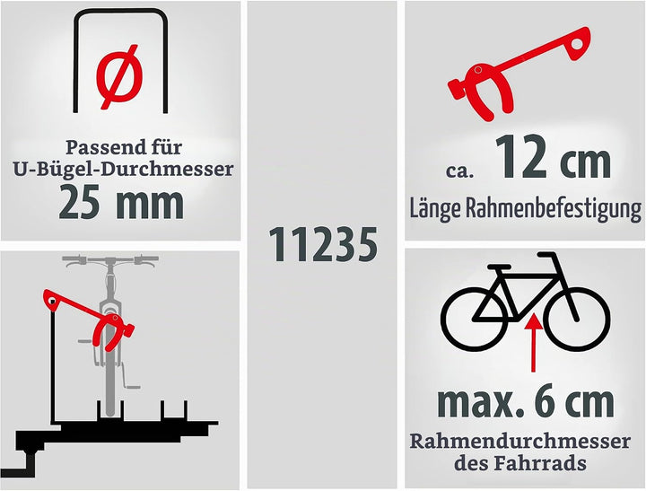 EUFAB 11235 Rahmenhalter kurz, abschliessbar, für U-Bügelrohr: Ø 2,5 cm, 12 cm Länge 12 cm Länge; Ø