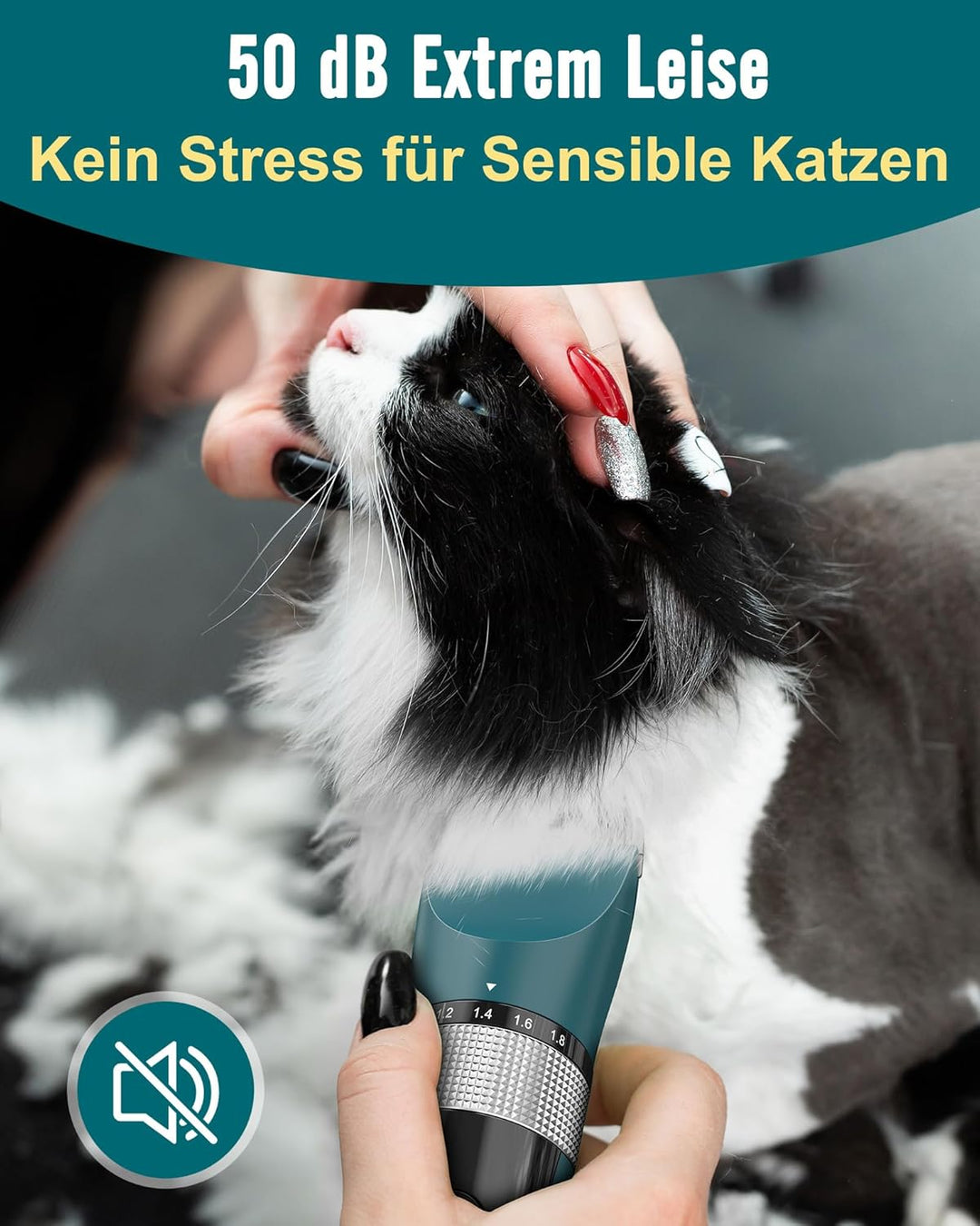 oneisall Schermaschine Katze Leise, Profi Haarschneidemaschine für langhaarkatzen, 5-Geschwindigkeit