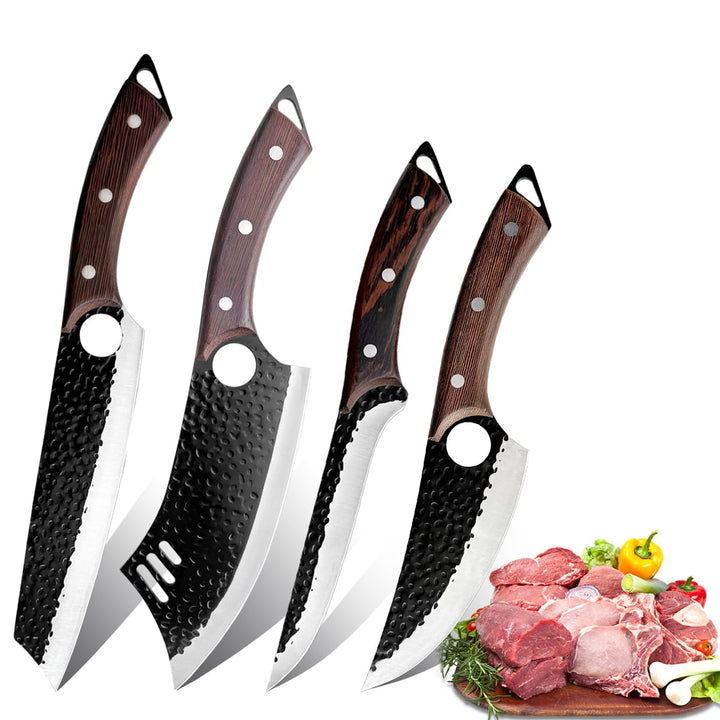 4 set professionelles Metzger Messer Set Schneidbrett, Schleiferstange Hand geschmiedet Wikinger Küc