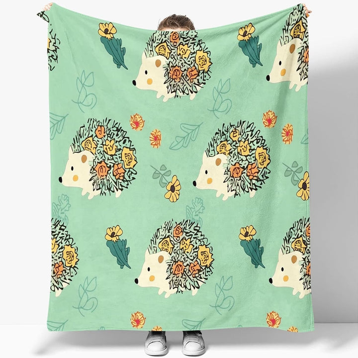 Decke Cartoon Igel Blumen Bedruckte Decke Raumdekoration Sofa-Dekoration Weiche Decke Grün Gelb Geei