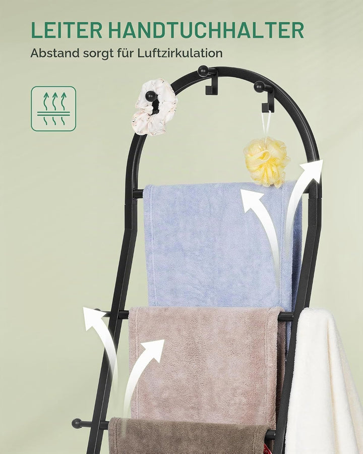 Hzuaneri Handtuchhalter, Handtuchständer mit Haken &amp; Stoffkörben, reistehender Handtuchhalter Boden