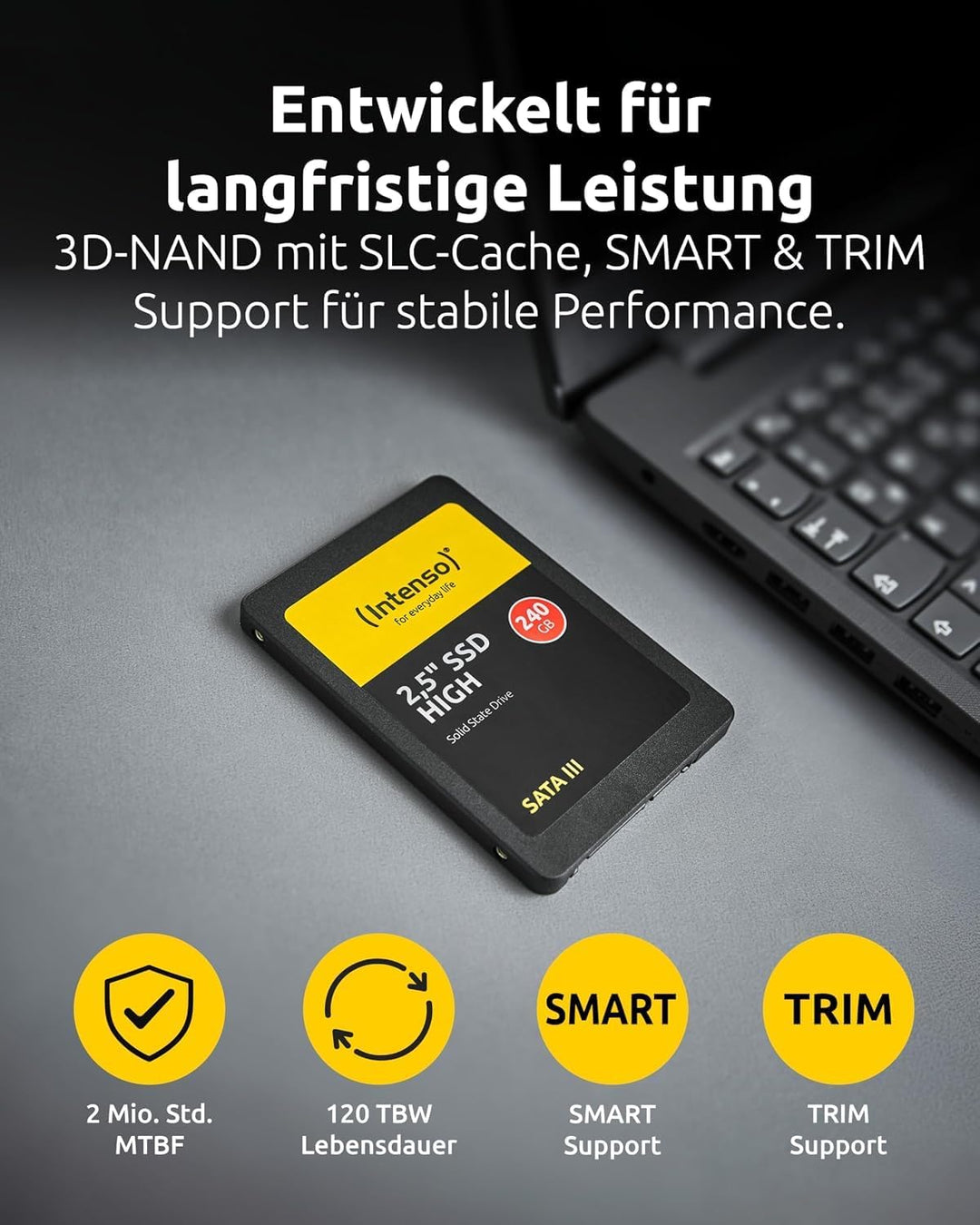 Intenso Interne 2,5" SSD SATA III High, 960 GB, 520 MB/Sekunden, Schwarz 960GB Sata 2,5" High